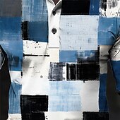 preiswerte Poloshirt mit Farbblockdesign für Herren-Herren Karomuster Poloshirts Golfshirt Langarm Polo-Shirts Hemden mit Kragen Vintage Lässig Urlaubskleidung Formelle Kleidung Festivalkleidung Knöpfe 3D-Druck Frühling &amp; Sommer Blau Purpur Braun