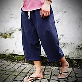 ieftine Retro-Bărbați Pantaloni de in Pantaloni de vară Pantaloni de plajă Cordon Buzunar Talie elastică Simplu Confort Respirabil Lungime gambă Zilnic Plajă Vacanță Hawaiană Boho Gri Închis