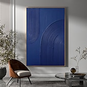 billiga Abstrakta målningar-handmålad 3d väggkonst blå minimalism texturmålning handgjord blå väggkonst blå texturerad oljemålning väggkonstmålning stor blå abstrakt knivmålning redo att hänga eller duk