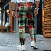 billiga Smal-rutig / rutig business klassiska herraffärer 3d-tryckta klänningsbyxor platt fram raka ben polyester medium midja byxor utomhus street wear till jobbet dagligt slitage s till 3xl