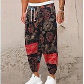 billiga Retro-Herr Harem Långbyxor Sommarbyxor Byxor Strandbyxor Elastisk midja Släpp grenen Djur Färgblock Andningsfunktion Mjuk Fullängd Ledigt Dagligen Kinesisk stil Boho Lös passning Svart Gul Microelastisk