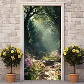 billige Dørdeksler-skog tåkete hule dørdeksler veggmaleri dekor dør billedvev dør gardin dekorasjon bakteppe dør banner avtakbar for inngangsdør innendørs utendørs hjemme rom dekorasjon gårdshus dekor forsyninger