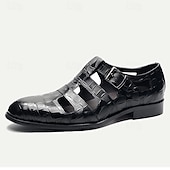 cheap Premium Leather Sandals-Men&#039;s Fishermen Sandals in Premium Crocodile Pattern Leather with Monk Strap