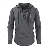 preiswerte Basic-T-Shirts-Herren T Shirt T-Shirt Langarmshirt Langarm Mit Kapuze Frühling &amp; Sommer Einfach Mode Designer Basic Schnürung Urlaub Straße Ausgehen Schwarz Braun Grün Top T-Shirt für Herren