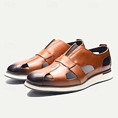 levne Prémiové kožené sandály-pánské hnědé kožené mokasíny sandály - prodyšné slip-on boty pro volný čas s kontrastní špičkou na léto