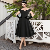 levne oblečení-koktejlové šaty vintage šaty šaty řadové šaty čajové šaty světlice dámský kostým mimo rameno vintage cosplay návrat domů svatba bez rukávů řadové šaty