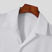 preiswerte Herrenhemd zum Knöpfen-Herren Sommerhemd Freizeithemd Strandhemd Knopfhemd Weiß Kurzarm Einfach Vertikale Streifen Revers Urlaub Ferien Button-Down Bekleidung Polyester Mode Lässig Bequem
