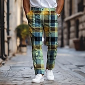 billiga Smal-rutig / rutig business klassiska herraffärer 3d-tryckta klänningsbyxor platt fram raka ben polyester medium midja byxor utomhus street wear till jobbet dagligt slitage s till 3xl