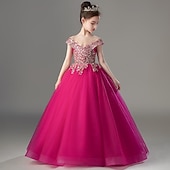preiswerte Partykleider-kinderkleidung Mädchen Party Kleid Feste Farbe Kurzarm Leistung Hochzeit Gitter Prinzessin Süß Gitter Mitte der Wade Etuikleid Tüll-Kleid Blumenmädchenkleid Sommer Frühling Herbst 2-12 Jahre Rosenrot