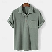 Men's Shirt Summer Shirt Casual Shirt Beach Shirt Corduroy Shirt Blue Green Apricot Short Sleeve Plain Lapel Vacation Holiday Pocket Clothing Apparel Polyester Fashion Casual Comfortable 5