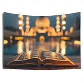 tanie gobelin krajobrazowy-koran eid mubarak ramadan wiszące gobelin meczet wall art duży gobelin mural wystrój fotografia tło koc kurtyna strona główna sypialnia salon dekoracja