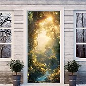 billige Dørdeksler-skog tåkete hule dørdeksler veggmaleri dekor dør billedvev dør gardin dekorasjon bakteppe dør banner avtakbar for inngangsdør innendørs utendørs hjemme rom dekorasjon gårdshus dekor forsyninger