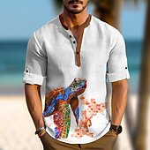 olcso Ocean Print-Férfi Tropikus Teknősbéka Ing Hawaii ing Aloha ing Hosszú ujj Ing Álló gallér Hawaii Üdülő Hétköznapi viselet Alkalmi Hétvége Medence Barna Lóhere S M L