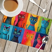 זול Placemats &amp; תחתיות וטריב-מחצלות שולחן 12x18 אינץ&#039; מחצלות שולחן לשולחן בדוגמת בעלי חיים לקישוט מטבח למסיבה