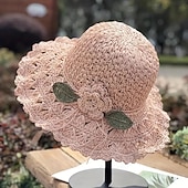 cheap Straw Hat-Women&#039;s Sun Hat Beige Crochet Flower Detail Wide Brim Beach Garden Party Elegant Accessory One Size Fits Most Spring Summer Apparel