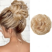 baratos Puxos-Coques Bolo de cabelo Cabelo Sintético Pedaço de cabelo Alongamento Ondulado Ondas Soltas Festa Diário Roupa Diária Loiro
