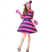 olcso Női jelmezek-Alice in Wonderland Tündérmese A Cheshire Cat Ruhák Kesztyűk Szerepjáték Filmsztár jelmez for Női Felnőttek Álarcos mulatság Hétköznapi