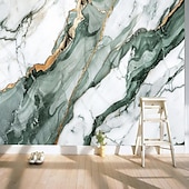 cheap Wallpaper-Cool Wallpapers Green Gold 3D Wallpaper Wall Mural Marble Abstract Roll Sticker Peel and Stick Removable PVC/Vinyl Material Self Adhesive/Adhesive Required Wall Decor for Living Room Kitchen Bathroom