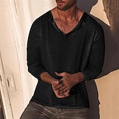 cheap Basic T shirts-Men&#039;s T Shirt Tee Tee Top Long Sleeve Shirt Long Sleeve V Neck Spring &amp;  Fall Plain Fashion Designer Basic Vacation Street Going out Black Sky Blue Khaki Top Tee for Men