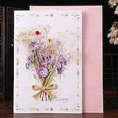 cheap Stickers-Handmade Dried Flowers Greeting Cards Thank You Card Birthday Party Graduation Wedding Invitation Anniversary Card Flower Bouquet Card for Wife Valentine Mom Day Gift