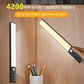levne osvětlení skříně-osvětlení pod skříňkou 100 diod pohybového senzoru osvětlení skříně 4200 mAh dobíjecí baterie pultová světla tříbarevné stmívatelné přenosné jasné noční světlo do kuchyňské šatní skříně