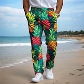 levne Štíhlý-ananas dovolená havajské pánské letovisko 3D potištěné šaty kalhoty ploché přední rovné nohavice polyester střední pas kalhoty outdoor dovolená dovolená denní nošení s až 3xl