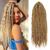 olcso Hajfonatok-24 hüvelykes, 18 szálú szintetikus kétvégű raszta hosszabbítók 3 az 1-ben vegyes göndör végű hippi stílusú boho wavy de dreads fonat raszta hosszabbítókban