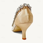 abordables Semiformal-Tacones de punta puntiaguda para mujer con adornos de cristal: elegantes zapatos de boda y de noche.