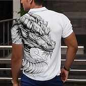 cheap Men's Animal Print Polo-Men's Dragon Polo Shirts Golf Shirt Short Sleeve Polo Shirts Collared Shirts Casual Funny Streetwear Vacation Wear Party Outfits Buttons 3D Print Summer Wine Green Gray