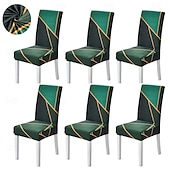 economico Fodera per sedia da pranzo-set da 4/6 pezzi per sedia da pranzo in spandex elasticizzato, fodera protettiva per sedia elasticizzata con motivo geometrico fodera per sedile con fascia elastica per sala da pranzo, matrimonio,