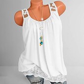 cheap Tank Tops &amp; Camis-Women&#039;s Plus Size Camisole Tank Top White Lace Shirt Basic Casual Solid Color Lace Patchwork Sleeveless Regular Tops Strapless Daily Going out Weekend Black White Pink Blue Green Summer