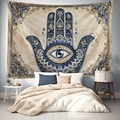ieftine Tapiserii de vacanță-Epocă hamsa agățată de mână tapiserie eid ramadan artă de perete tapiserie mare decor mural fotografie fundal pătură perdea acasă dormitor living decor