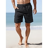 cheap Luxury Linen Pants-100% Linen Men&#039;s Shorts Linen Shorts Summer Shorts Pocket Drawstring Elastic Waist Plain Breathable Comfortable Short Daily Vacation Going out Classic Casual Black Navy Blue