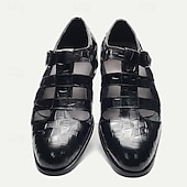 cheap Premium Leather Sandals-Men&#039;s Fishermen Sandals in Premium Crocodile Pattern Leather with Monk Strap