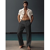 cheap Luxury Linen Pants-40% Linen Men's Linen Pants Trousers Summer Pants Pocket Buttons Straight Leg Plain Comfortable Breathable Vacation Office / Career Daily Classic Casual Black White