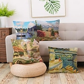baratos estilo floral e plantas-Pintura a óleo vila doca capa de almofada 1 peça curta pelúcia dupla face decoração macia quadrada fronha de almofada fronha sofá quarto lavável