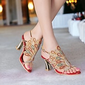 abordables Talons Aiguilles-Femme Chaussures à Talons Sandales Chaussures habillées Chaussures scintillantes Mariage Soirée Plume de paon Strass Talon Cône Talon Aiguille Bout ouvert Elégant Bohême Rétro Vintage Cuir microbien