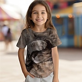 cheap Girl&#039;s 3D Animals-Girls&#039; 3D Cat Tee Shirts Short Sleeve 3D Print Summer Active Fashion Cute Polyester Kids 3-12 Years Crew Neck Outdoor Casual Daily Regular Fit