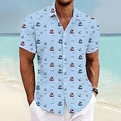 economico Stampa oceanica-Per uomo Navi Camicia Camicia hawaiana Camicia Aloha Manica corta Camicia Collo ripiegabile Festività Hawaiano Esterno Da mare Hawaiano Bianco Blu Verde S M L