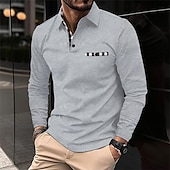 preiswerte Klassisches Poloshirt für Herren-Herren Poloshirt Golfhemd Arbeit Casual Kargen Langarm Basic Modern Plaid Farbblock Patchwork Taste Frühling &amp; Herbst Regular Fit Schwarz Weiß Marineblau Grau Poloshirt