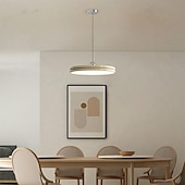 abordables Suspension-Lustre en métal de style simple, abat-jour rond créatif en acrylique, lampe suspendue au plafond intégrée, lampe suspendue à LED tricolore, chambre à coucher, salle à manger décorée avec des