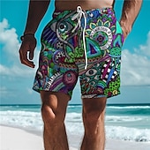baratos Retro Vintage &amp; Ética-Homens Olhos Graffiti Colorido Calção Justo de Natação Shorts de Natação Bermuda de Surf Cintura Média Férias Havaiana Estilo resort Férias Feriado Praia Com Cordão com forro de malha Cintura elástica