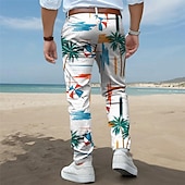 levne Štíhlý-palma dovolená havajské pánské letovisko 3D potištěné šaty kalhoty ploché přední rovné nohavice polyester střední pas kalhoty venkovní dovolená dovolená denní nošení s až 3xl