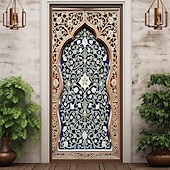 tanie Okładki drzwi-ramadan kareem meczet pokrowce na drzwi wystrój muralu drzwi gobelin zasłona drzwi dekoracja tło drzwi banner zdejmowany na frontowe drzwi kryty na zewnątrz domu dekoracja pokoju dom wystrój dostaw