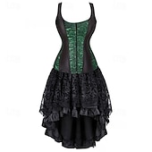 cheap Dresses-Retro Vintage Rococo Punk &amp; Gothic Short / Mini Dress Overbust Corset Bustier Witch Lace Off Shoulder Jacquard Women&#039;s Fantasy Steampunk Walpurgis Night Halloween Carnival Masquerade Party / Evening