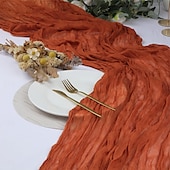 billige Bordduker-boho cheesecloth bordløper lang gasbind romantisk bordløper for bryllup, brudedusjer, babyshower, Thanksgiving, bursdager, spisestue, kommode, fars dag, lærernes dag, hjemmeinnredning