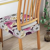 baratos Capa para Cadeira de Jantar-Capas elásticas para assento de cadeira de jantar 1 peça, capas de assento laváveis macias e removíveis com estampa floral para cadeiras de jantar, protetor de capa de assento para sala de jantar
