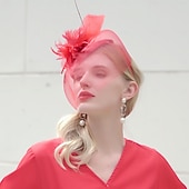 Недорогие Фасцинаторы-Hats Tulle Sinamay Saucer Hat Top Hat Wedding Cocktail Elegant Wedding With Feather Headpiece Headwear