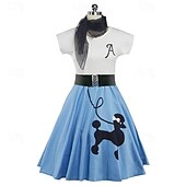 billiga Outfits-Retro / vintage Femtiotal Grease-kläder Klänningar Kläder Pudelkjolar Tryck Maskeradkläder Dam Karnival Maskerad Prestanda Fest Vuxna Klänning Skärp Halsduk