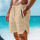 cheap Holiday-Men&#039;s Shorts Linen Shorts Summer Shorts Beach Shorts Pocket Drawstring Elastic Waist Plain Comfort Breathable Short Casual Daily Holiday Fashion Classic Style White Army Green